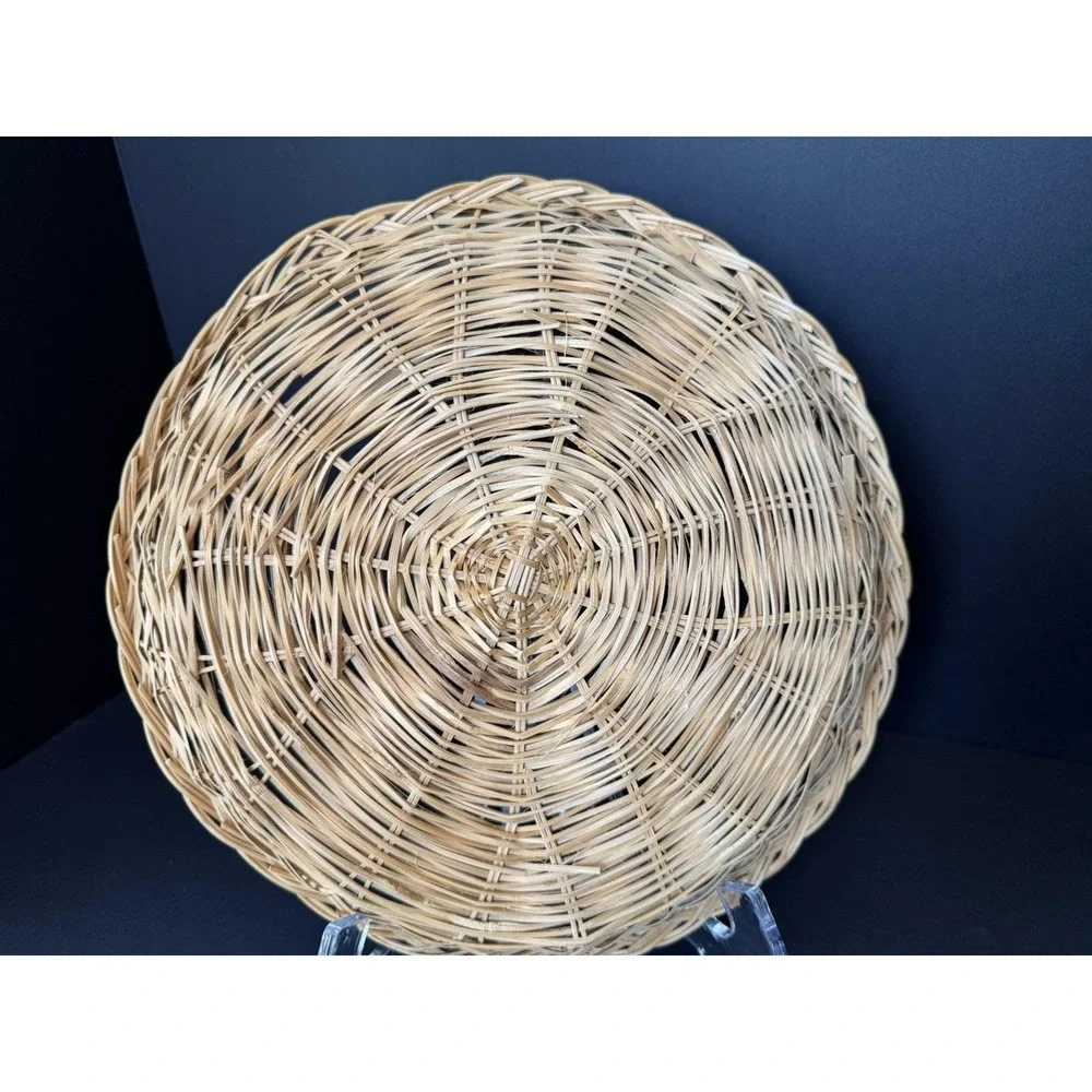 Set of 6 Wicker Rattan Paper Plate Holders Natural Woven Picnic BBQ Cottage